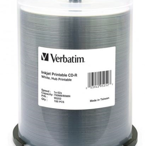 Verbatim CD-R 700MB 52x White Printable 100 Pack on Spindle