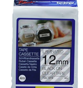 Brother TZe-131S 12mm x 4m Black on Clear Laminated Tape