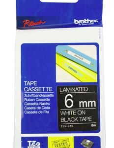 Brother TZe-315 6mm x 8m White on Black Tape