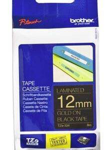 Brother TZe-334 12mm x 8m Gold on Black Tape