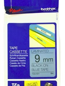 Brother TZe-521 9mm x 8m Black on Blue Tape