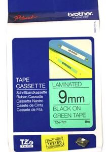 Brother TZe-721 9mm x 8m Black on Green Tape
