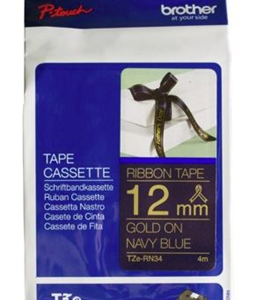 Brother TZe-RN34 12mm x 4m Gold on Navy Ribbon Tape