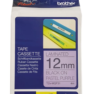 Brother TZe-MQF31 12mm x 4m Black on Pastel Purple Tape