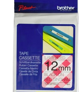 Brother TZe-MPRG31 12mm x 4m Black on Red Gingham Tape