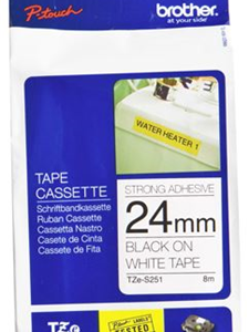 Brother TZe-S251 24mm x 8m Extra Strength Black on White Tape