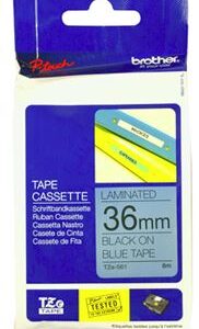 Brother TZe-561 36mm x 8m Black on Blue Tape
