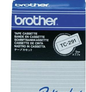 Brother TC-291 9mm x 8m Black on White Label Tape