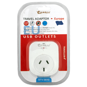 Sansai Outbound USB Travel Adapter - NZ/AU to Europe Plug