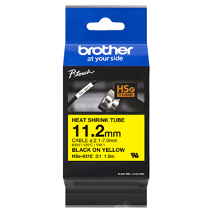 Brother HSE631E 11.2mm x 1.5m Black on Yellow Heat Shrink Tape
