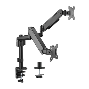 17''-32'' Pole-Mounted Gas Spring Dual Monitor Desk Mount Bracket w/ Detachable Plate